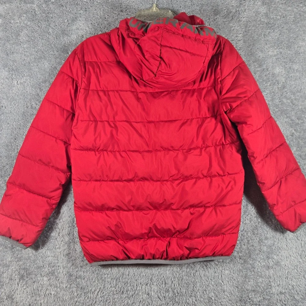 Under Armour Kids ColdGear Red Puffer Jacket Full Zip Hooded Coat YLG Large